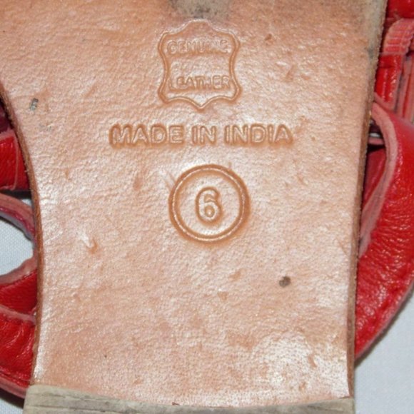 Chocolat Blu Flat Sandals Red Ruffle Leather Strappy size 6 - Picture 5 of 6